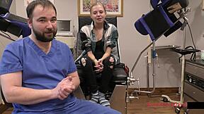 ava siren faces a medical mishap as the doctor examines her blonde petite body with gloves and fingering in hospital leggings.