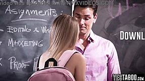 Horny mature teacher anal fucks petite 18+ teen 18+ student in classroom with doggystyle and muff diving!