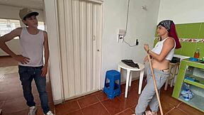 Colombian teen with natural tits and tattoo gets her pussy destroyed by big cock with milk cum