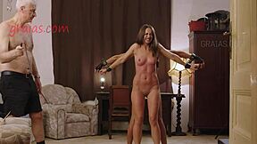 hey, this poor amateur babe is getting whipped on her chest in a tough session