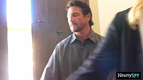 husband and wife force petite brunette babysitter to work fat cock in doggystyle and missionary to save her job