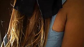 Brazilian brunette teen neighbor with long hair and pierced nipples masturbates solo in homemade video. She swallows creampie and shows off her skinny tattooed body without telling her husband.