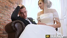 Beautiful Bride in Stockings Rides Stranger Cowgirl While Hubby Watches Cuckold Scene