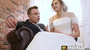 Beautiful Bride in Stockings Rides Stranger Cowgirl While Hubby Watches Cuckold Scene