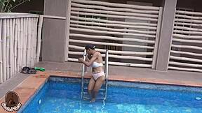 She got a bbc after swimming uh I mean that big black cock stretched her tight pussy wide