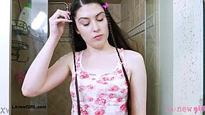 Cute Brunette Teen with Long Hair Takes a Refreshing Shower in Solo Photoshoot Session
