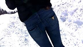 on our ski vacation i strip down and pee right in the snow