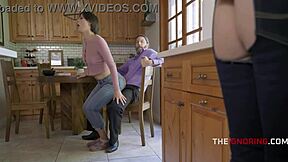 Old man casually fucks riding teen in jeans with facial