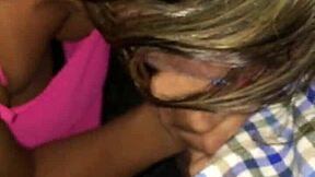 I love how this mature blonde sucks young 18+ cock outdoors.