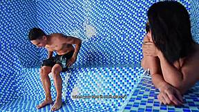 big ass colombian milf rides young guy cock in public sauna to facial cum?