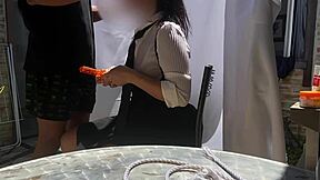 stepdad covered his stepdaughter's eyes and swapped a lollipop for his cock in her mouth leading to eager oral sucking