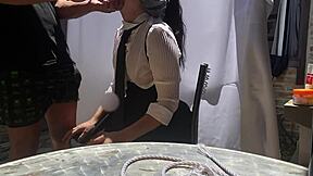 stepdad covered his stepdaughter's eyes and swapped a lollipop for his cock in her mouth leading to eager oral sucking