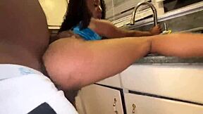 hot ebony teen addicted to anal fucks stepdad in kitchen with creamy risky asshole