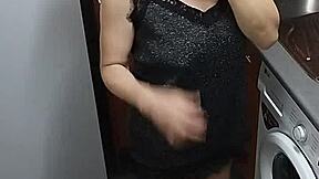 Skinny milf with natural tits gets tight pussy fucked by young guy's big cock in quick homemade session