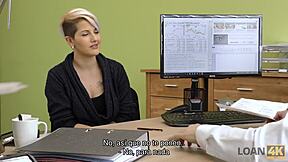 Loan4k delivery girl handles the sausage in office interview with hidden cam. She licks it pov.