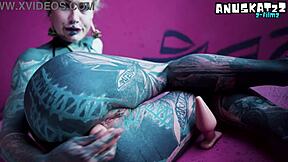tiny tattoo girl stretches her asshole with solo anal fisting and huge toys for gaping fun