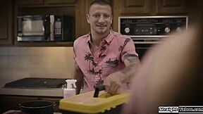 Teen redhead with small tits gets anal fucked hard by old neighbor using his monster cock in voyeur style