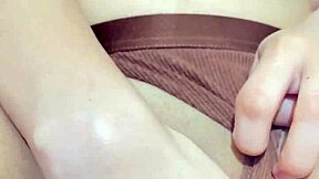 Stepdaughter masturbates with monster toy in shorts