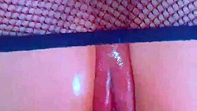 Puffy pink pussy in fishnets takes BBC hardcore for wet shaved creampie orgasm