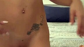 Blonde teen in lingerie wets entire bed squirting with huge toy