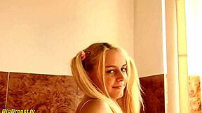 first time sex video shows chubby stepsister with big natural tits masturbating in bathroom while oiled up