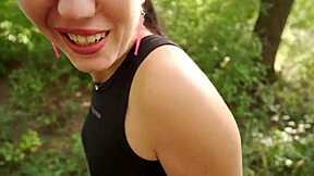 Innocent yoga in the woods contrasts with rough POV fucking a cute teen stranger riding cock outdoors