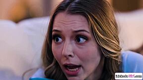 Lesbian milf fingers her petite stepdaughter's hairy pussy during old and young session