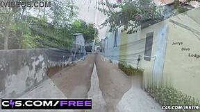 I watch teen Marina lose control while walking outdoors and wet her jeans in public