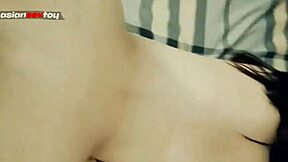 amateur asian couple enjoys passionate doggystyle session ending with cum on her hairy petite pussy.