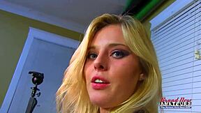 Brunette Meredith and blonde Mya lick their natural tits while sharing a juicy cock in petite pussy rimjob action