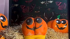 hey there, this teen's out in the pumpkin patch getting a wild double creampie from that big cock during halloween sex...