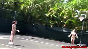 Hazing Babes Suggestively Lick Pussy On Outdoor Tennis Court In Sorority Ritual