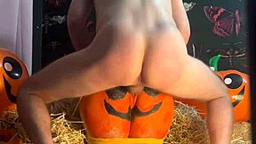hey there, this teen's out in the pumpkin patch getting a wild double creampie from that big cock during halloween sex...
