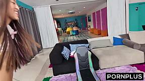 Gamer girl slut bends over in shower for big black cock blowjob and creampie.