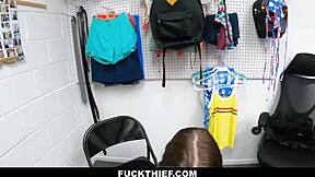 Security officer catches shoplifter and delivers punishment in office