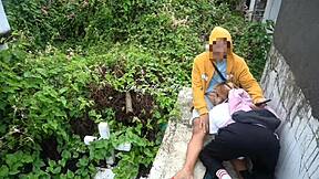 pinay student and teacher sneak to the cemetery for a viral sex scandal. she's bent over outdoors, taking doggystyle pounding in this taboo public fuck.