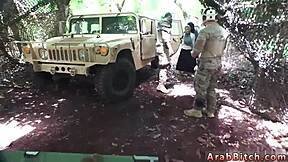 blonde milf gives outdoor blowjob in army uniform away from home 😏