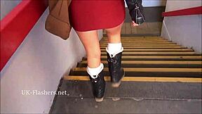 Blonde amateur teen babe Lissa flashes her shaved pussy outdoors and masturbates