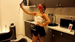 Hey hot tattooed blonde with long hair, why are you taking off your panties in the kitchen to show that meaty pussy and sexy ass?