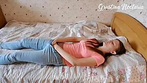 Wow, Check My Real Masturbation in Cute Dress and Bra as Skinny Brunette with Natural Tits!