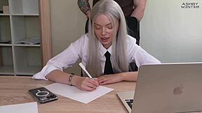i'm a young 18+ blonde student with small tits and skinny body getting fucked doggystyle by tutor during lesson. he deepthroats me roughly next door.