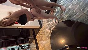 Blonde with big ass Aline Novak in sandwich with two guys.