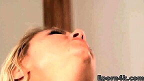 Blonde teen 18+ with big tits starts sucking hard dicks in 3some. Neighbors join the shaved pussy fucking action.