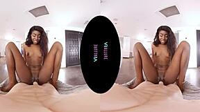 In VRAllure, petite ebony Amari enjoys solo masturbation games with toys in a voyeur pov riding session