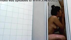 real couple enjoys wet bathroom shower together at home.