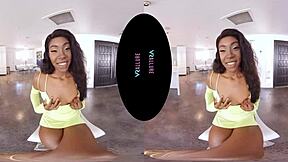 In VRAllure, petite ebony Amari enjoys solo masturbation games with toys in a voyeur pov riding session