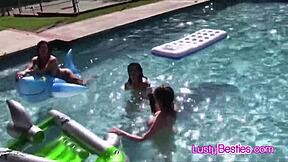 i'm thrilled by this wet teen 18+ lesbian foursome with pussy eating at wild pool party full of desire