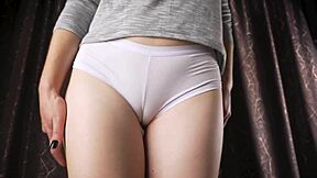 i feel so turned on with close up white panty cameltoe tease on big pussy lips