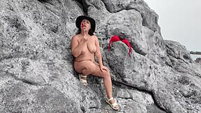 Stepmom practices sucking candy on the beach then emotionally tries skills on stepson's dick