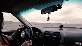 Long haired brunette teen gives blowjob and fucks doggystyle in forest for drivers license.